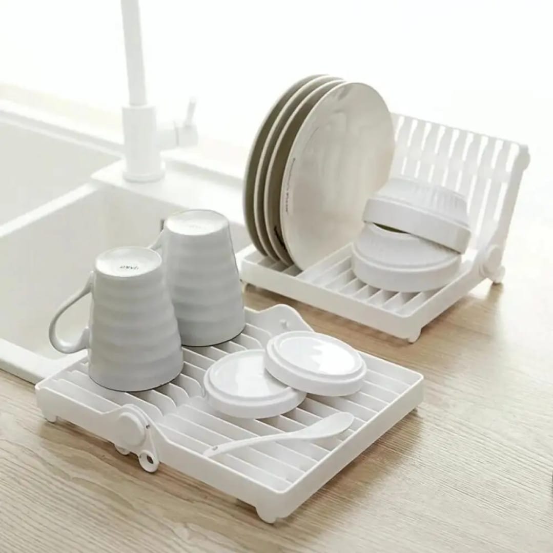 Small Kitchen Foldable Dish Plate Drying Rack | Multipurpose Space Saving Storage Organizer Plastic Rack (Random color)