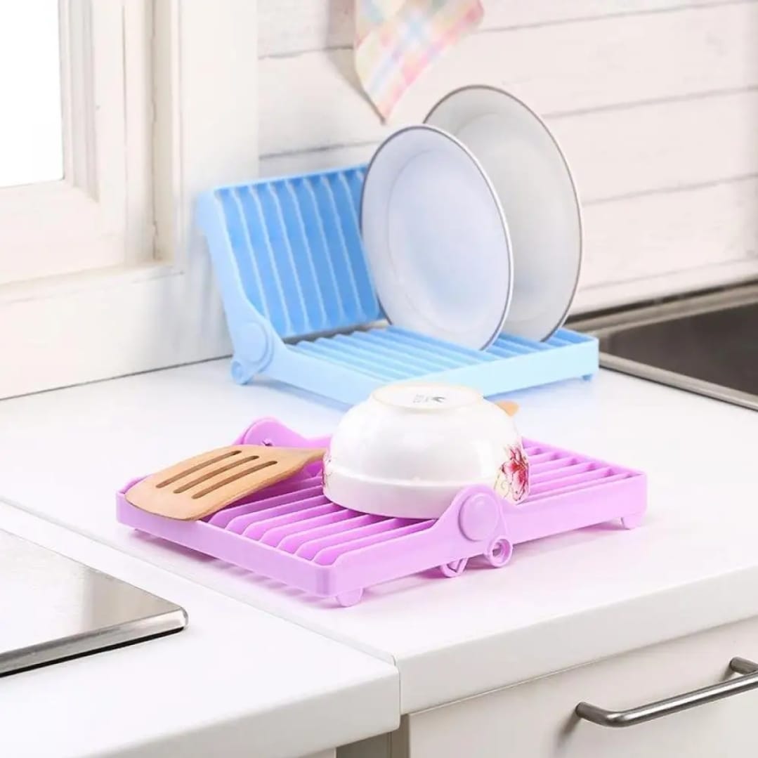 Small Kitchen Foldable Dish Plate Drying Rack | Multipurpose Space Saving Storage Organizer Plastic Rack (Random color)