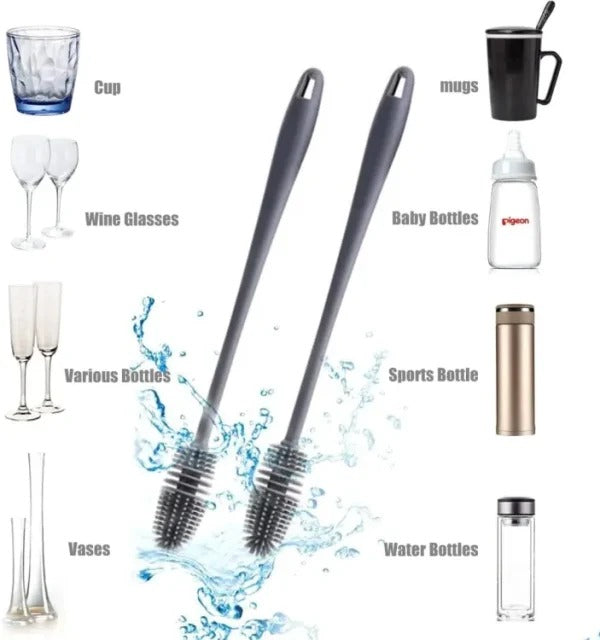 1 pcs Silicone Feeder Bottle Brush Glass Brush Cup Brushes Long Handle | Silicone Bottle Cleaning Brush With Long Handler (random Color)