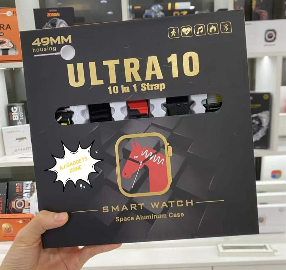 Ultra 10 Smart Watch | 10 in 1 Straps+Jelly Case | BT Calling | Super HD Display 49mm | Multi color straps &amp; wireless charging (Random color)