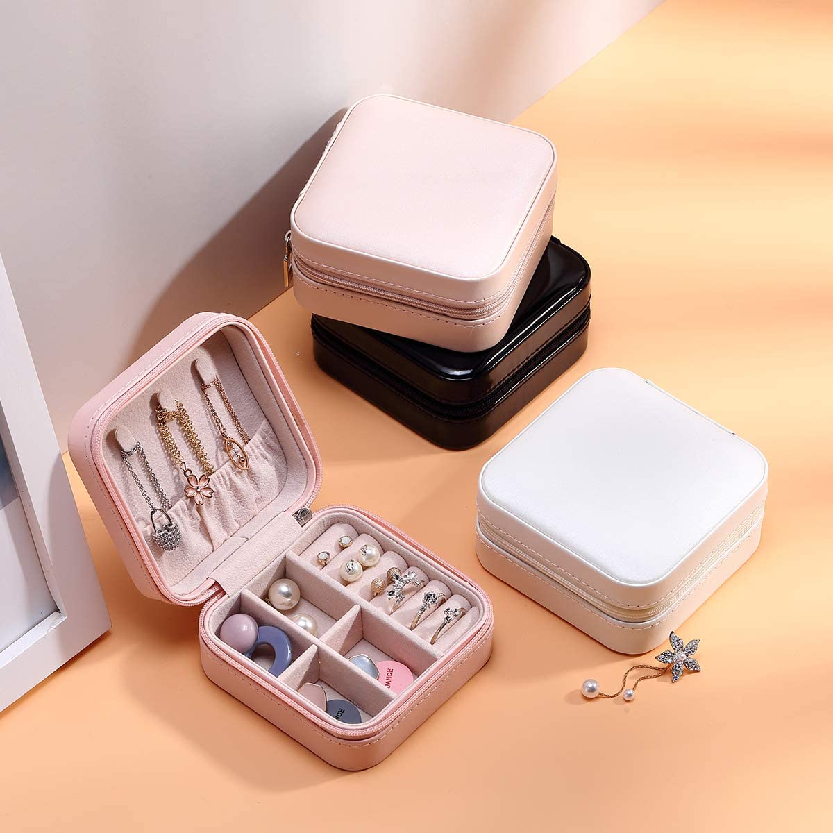 Travel Leather Pocket Jewellery Organizer With Box (Mix/Random color)