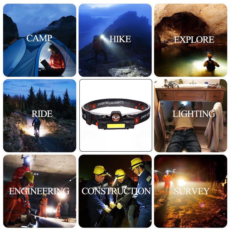 Rechargeable Ip65 Waterproof Headlight With COB Flashlight