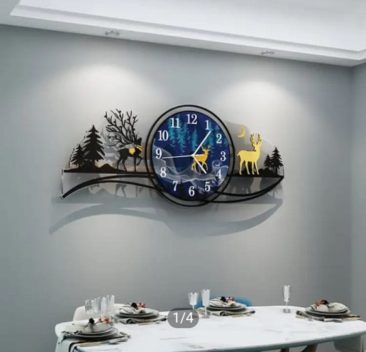 forest figure Deer  3d wood Wall clock blue jungle with light  Fancy Clocks for Bedroom and Drawing Room(with light)