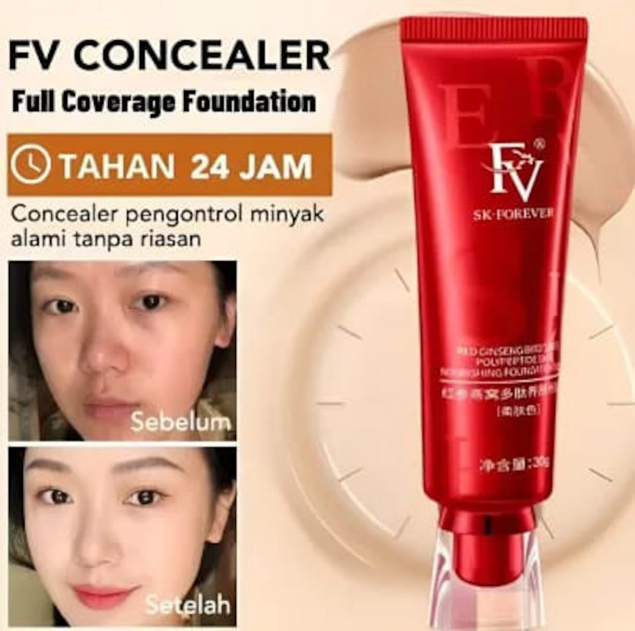 Red Diamond FV Foundation, Oil Absorb   Liquid Foundation | Best Tube Foundation 30g