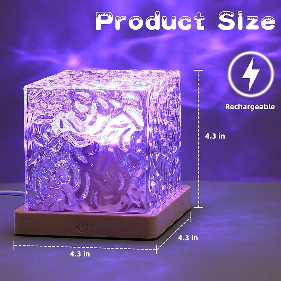 Dynamic Rotating Water Ripple Night Light 3 Colors Flame Crystal Lamp for Living Room Study Bedroom (with remote Attached USB cable)