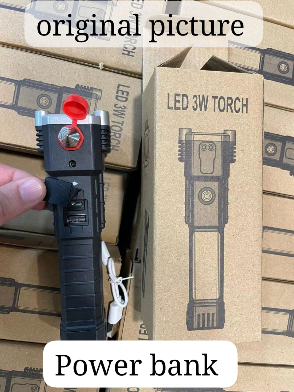 High-power Led Torch Light Rechargeable Flashlight And Multifunctional Tactical Hammer &amp; Power Bank To Charge the Phone With Box~ 3000 mAh (random Color)
