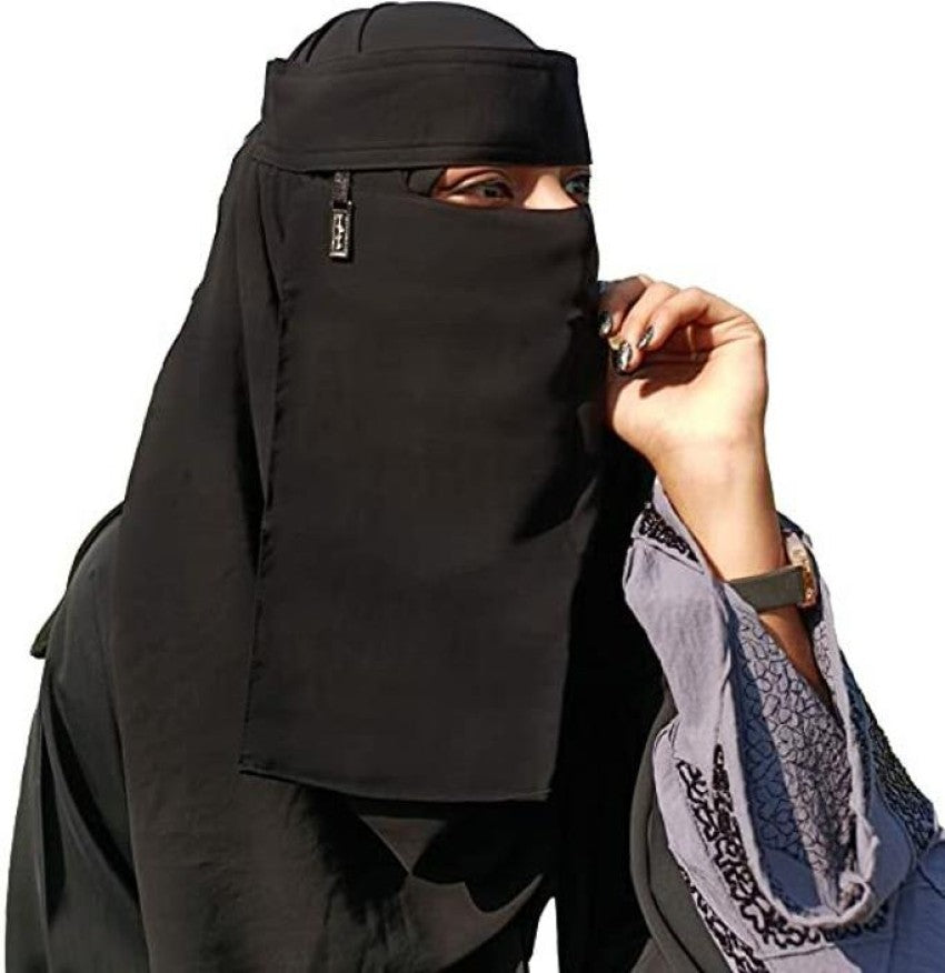 Chiffon Saudi Locket Niqab �Premium A1 Quality Black Face Veil (Black) (Random Locket )