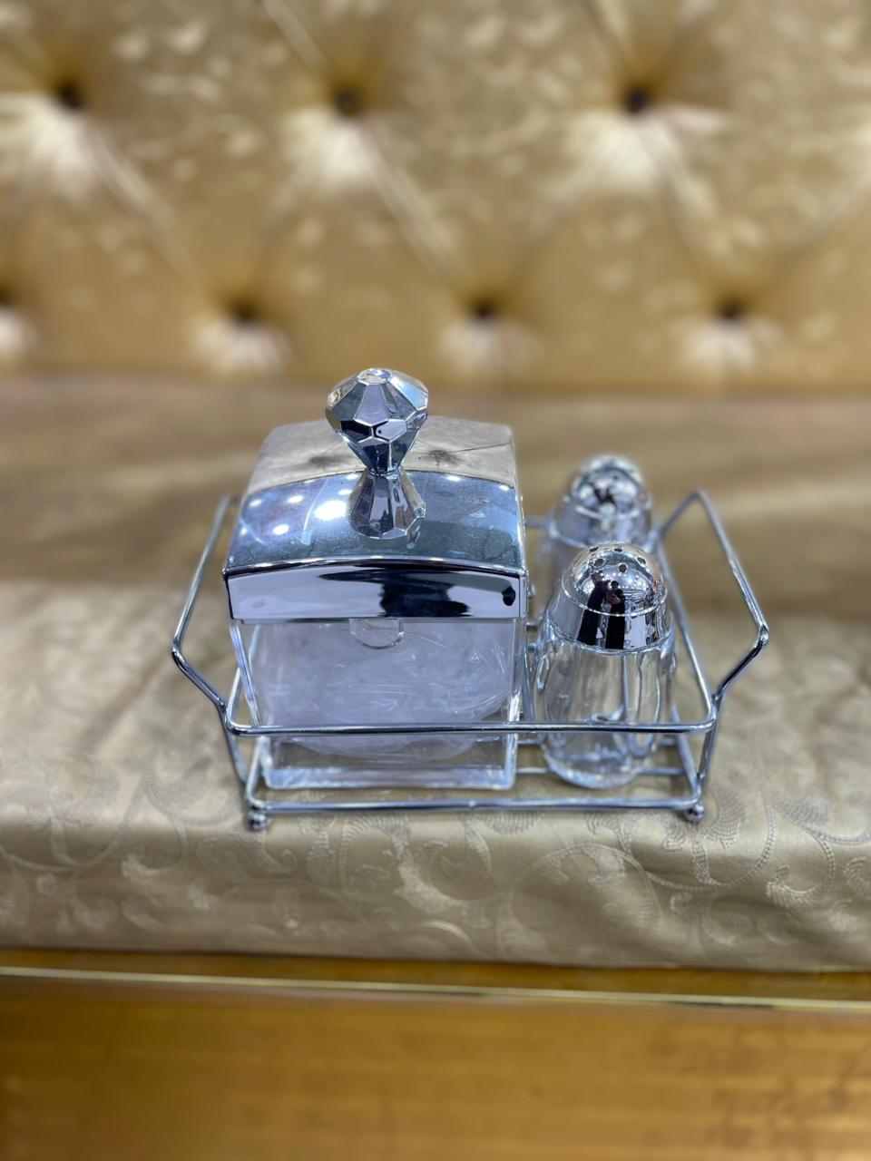 Sugar Pot and Pepper Cruet Set - silver