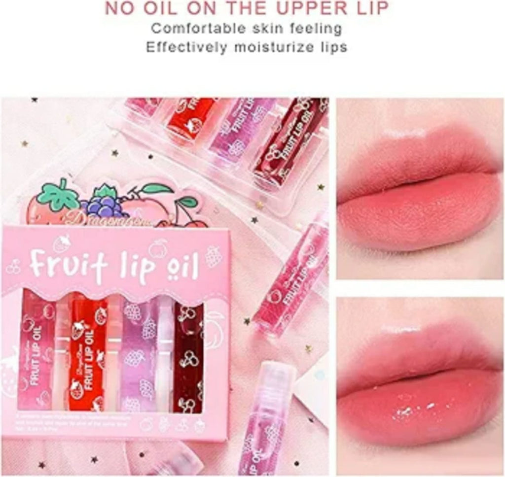 Pack of 4 - Fruit Lip Oil Set, Non-Sticky Long Lasting Moisturizing Lip Oil Lip Care Oil