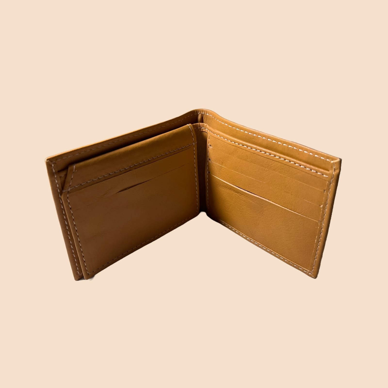 buffalo Leather  Plain Wallet Men Short Wallet Purse Small Vintage Wallets Card Holder ( camel color )