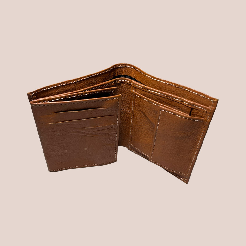 cow Leather texture Wallet Men Short Wallet Purse Small Vintage Wallets Card Holder ( brown )