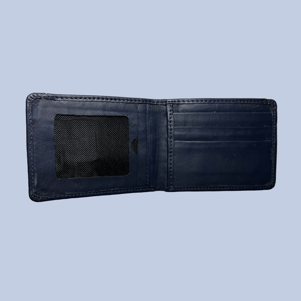 buffalo Leather  Plain Wallet Men Short Wallet Purse Small Vintage Wallets Card Holder ( dark blue )
