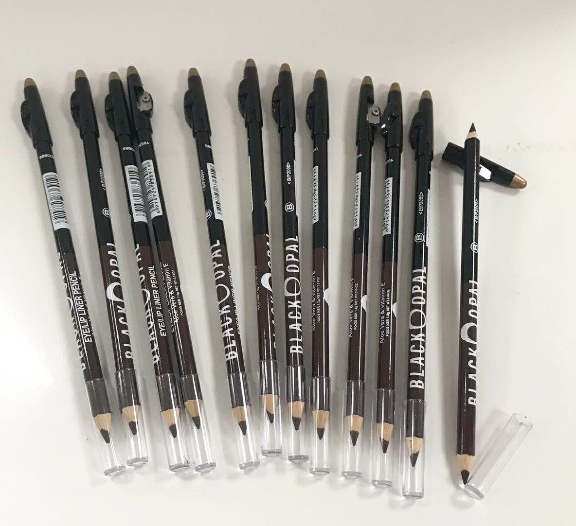2 in 1  BLK/OPL Eye Pencil With Sharpener, Makeup Smooth Cosmetic Beauty Eyebrow Tool - Pack of 6