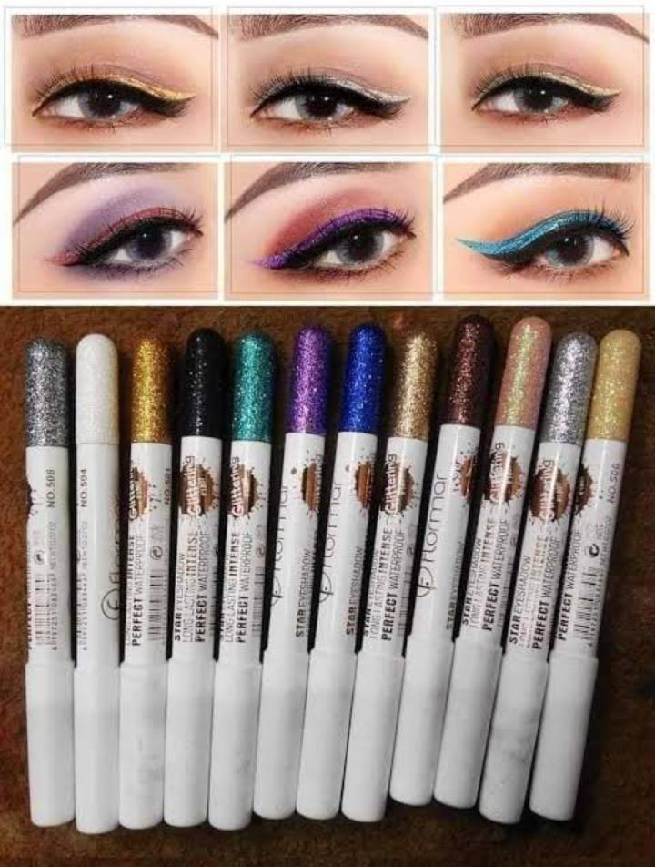 Pack of 12 Flormar Glitter multipurpose pencils Glitter Eyeliner Pencils - Metallic Colors Eyeliners Eyeshadow Pencil Set, Natural Long Lasting (Random Color)