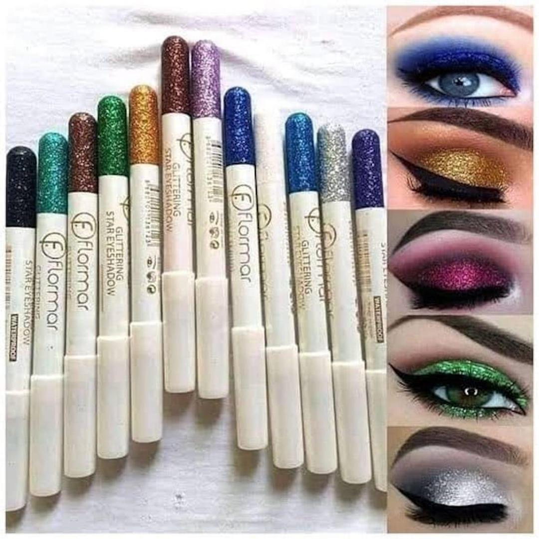 Pack of 12 Flormar Glitter multipurpose pencils Glitter Eyeliner Pencils - Metallic Colors Eyeliners Eyeshadow Pencil Set, Natural Long Lasting (Random Color)