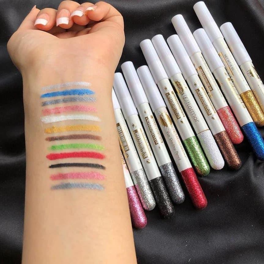 Pack of 12 Flormar Glitter multipurpose pencils Glitter Eyeliner Pencils - Metallic Colors Eyeliners Eyeshadow Pencil Set, Natural Long Lasting (Random Color)