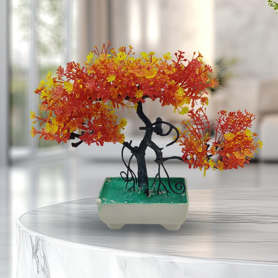 Pack Of 3 Bonsai Trees, ( Green, Yellow, Orange ) Room Decor Bonsai Tree for Home Bedroom Farmhouse Office Desk Decor, Artificial Bonsai Trees | Fake Pot | Best Artificial Pot