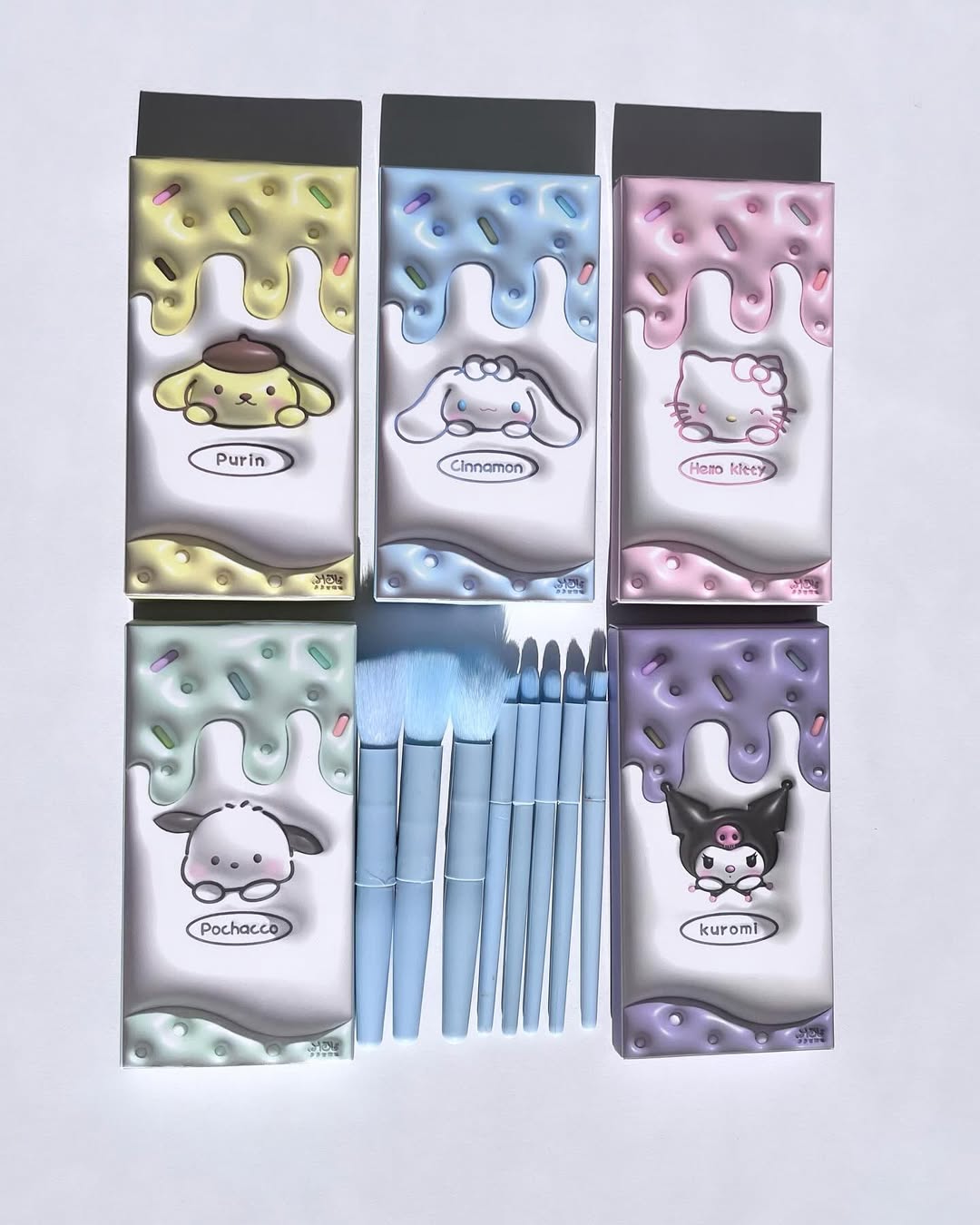 8 Pcs Makeup Brush Set In Velvet Bag Makeup Concealer Brush, Blush Powder Brush - Blue