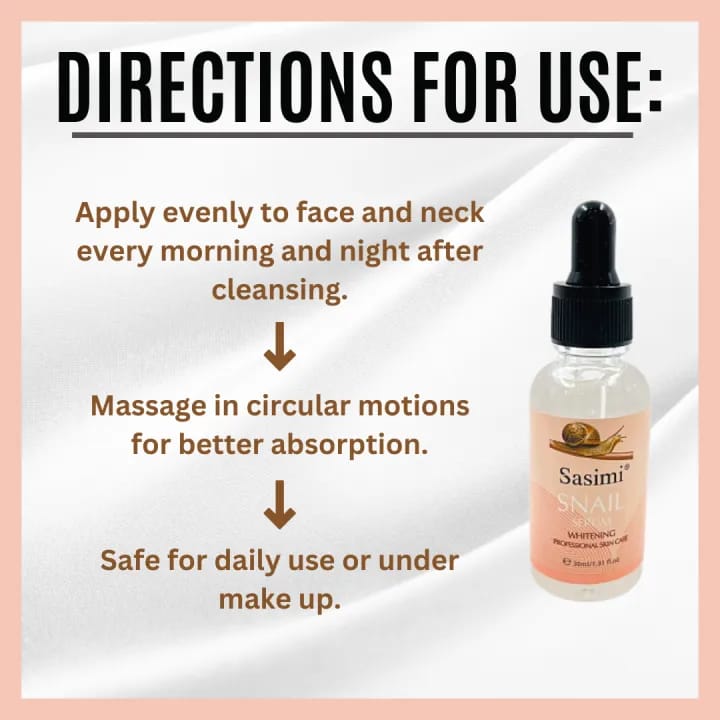 Sasimi Snail Serum High Quality Anti Aging Moisturizing &amp; Whitening Serum For Pores &amp; Acne 30Ml