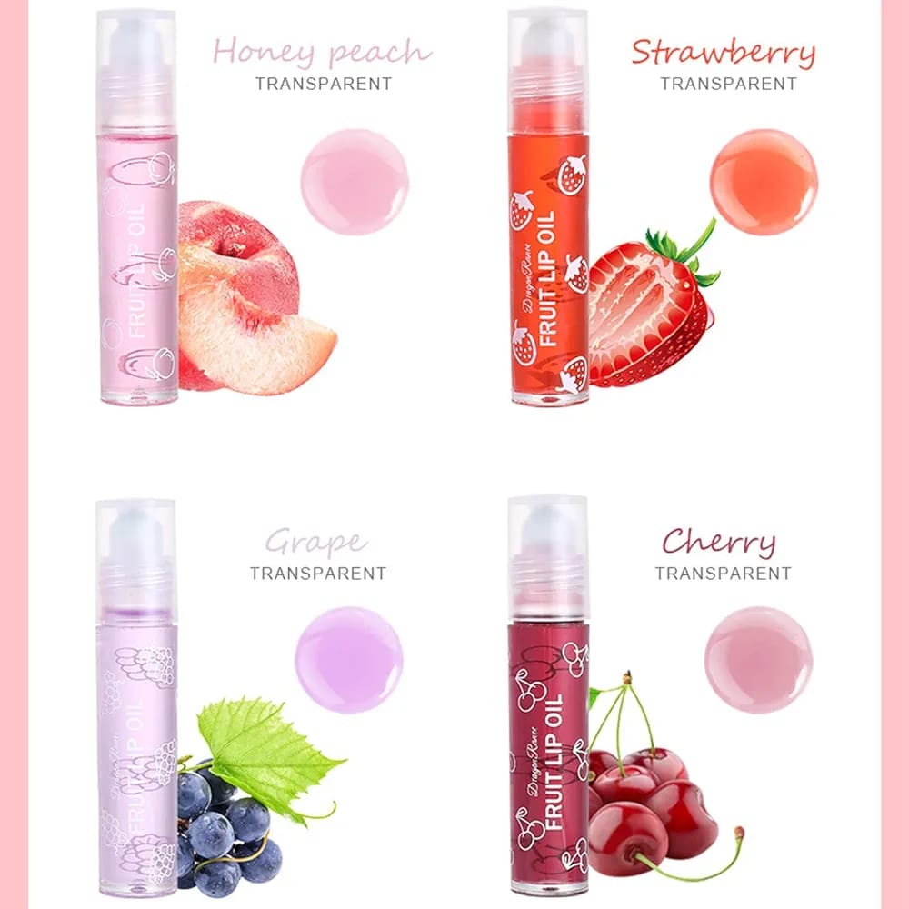 Pack of 4 - Fruit Lip Oil Set, Non-Sticky Long Lasting Moisturizing Lip Oil Lip Care Oil