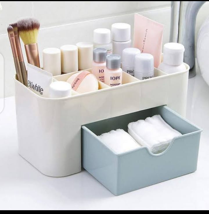 Plastic Makeup Storage Box With Small Drawer For Bathroom, Organizer Drawers, Makeup Brush Organizer Space- Saving Space Storage Box(random color)
