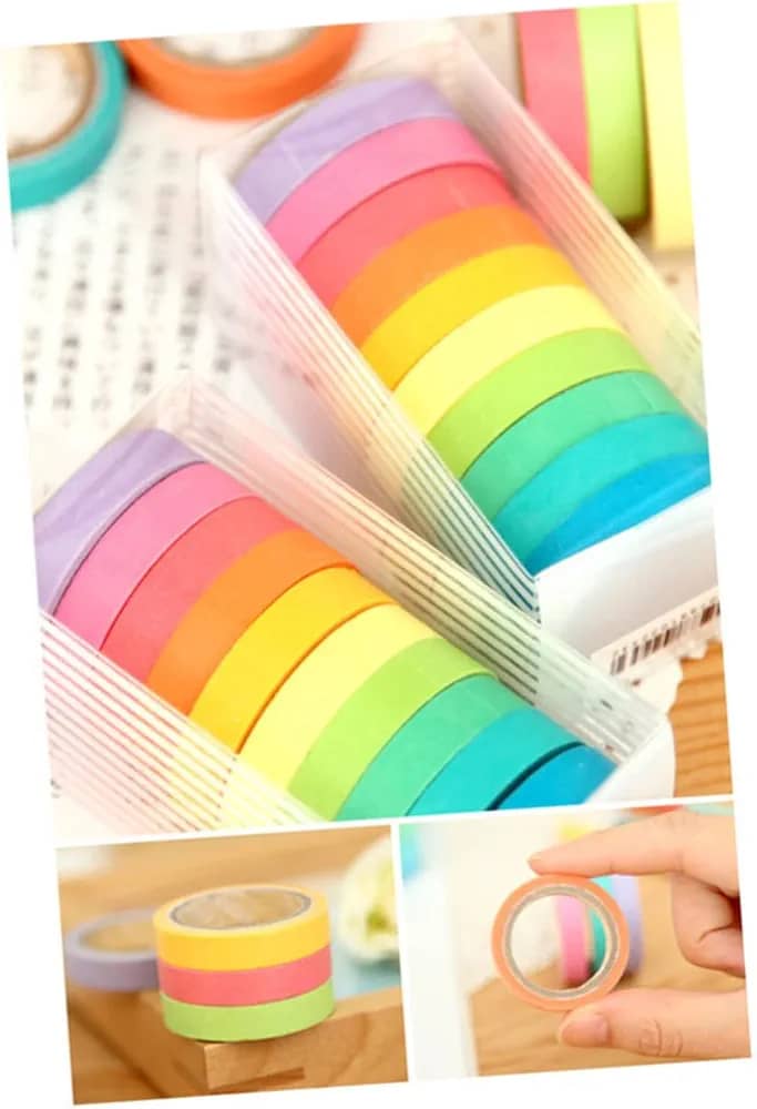 10 Rolls Chic Washi Tape Colorful Rainbow Design Removable Decorative Tape for DIY Stationery Wrapping Photo Album (Random Color)