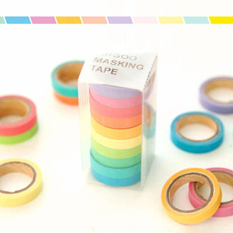 10 Rolls Chic Washi Tape Colorful Rainbow Design Removable Decorative Tape for DIY Stationery Wrapping Photo Album (Random Color)