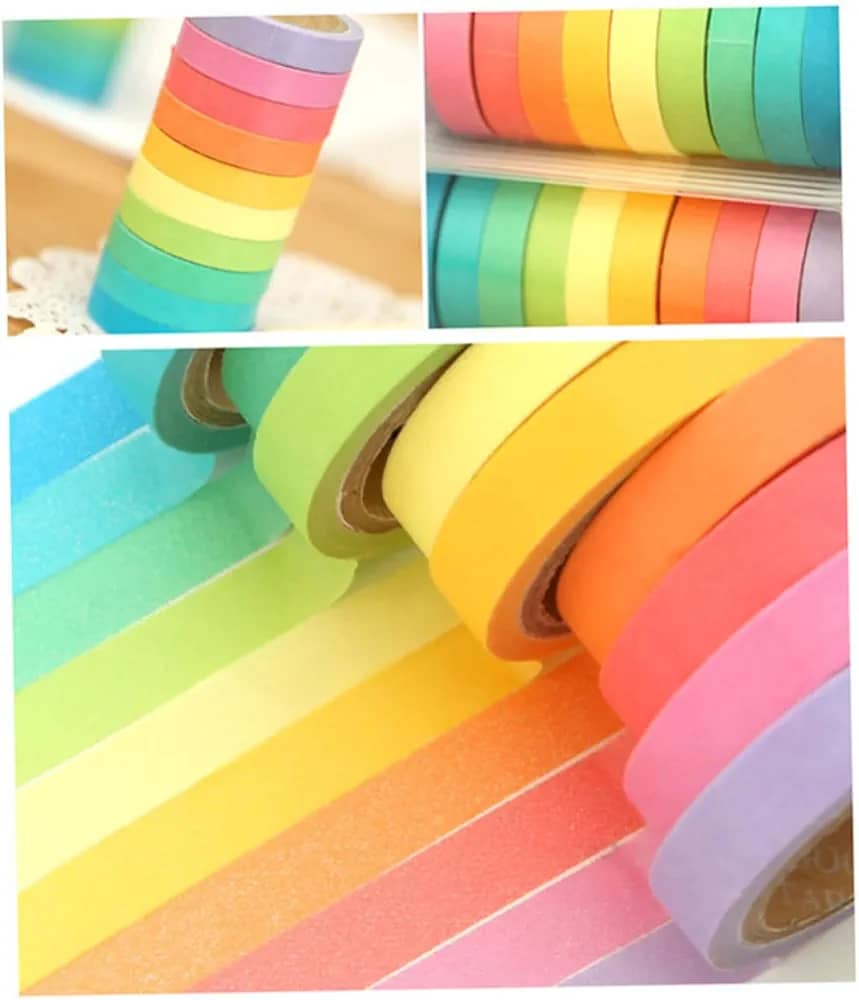 10 Rolls Chic Washi Tape Colorful Rainbow Design Removable Decorative Tape for DIY Stationery Wrapping Photo Album (Random Color)