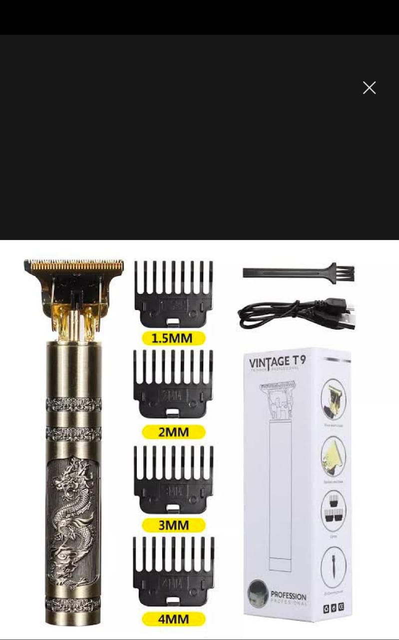 Metal Body - Vintage T9 Trimmer and Hair Clipper Cutting Machine For Men | Dragon Design | Golden Color Trimmer