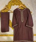 2pcs Stitched Suits 2 Pcs Elegant Women's Stitched Embroidered Linen Shirt And Trouser - mustard, Medium