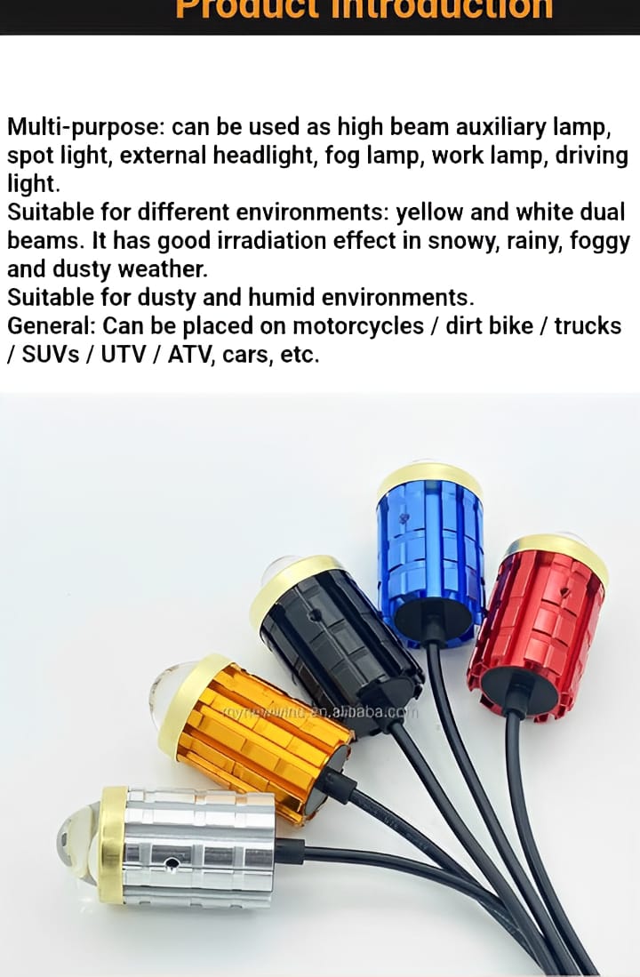 New Mini Driving Fog Light for All Motorcycle, Cars, Jeep 4 Functions White,Yellow,,Combo And Flasher Lens Projectors Auxiliary Light(Random Color) - 1 PC