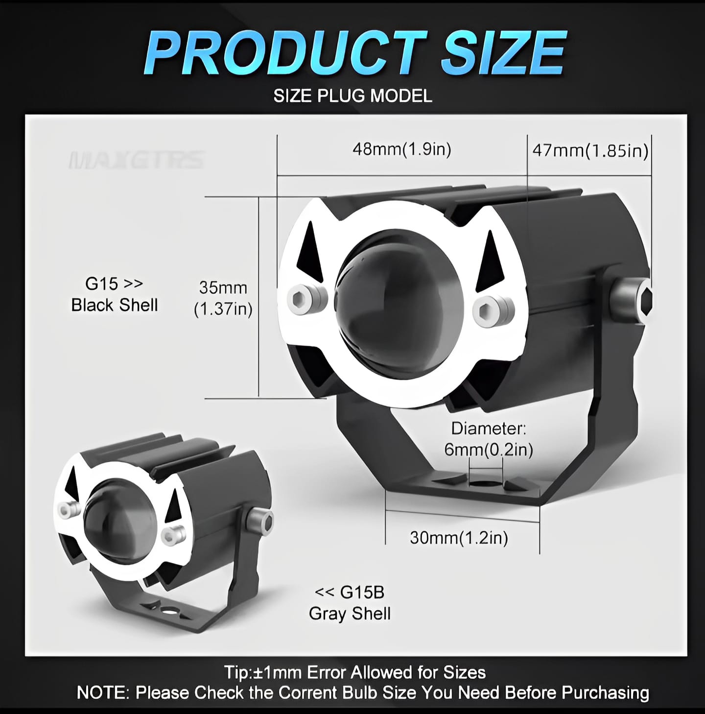 MAXGTRS Motorcycle Led Headlight Mini Projector Lens Tri-model Driving Auxiliary Scooter Spotlamp
