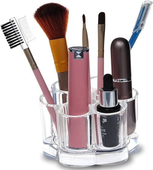 6 Slot Round Shape Lipstick Organizer Flower Shape Clear Acrylic Makeup Cosmetic Jewelry Storage Case Makeup Brush Holder Cosmetic Organizer Storage Box