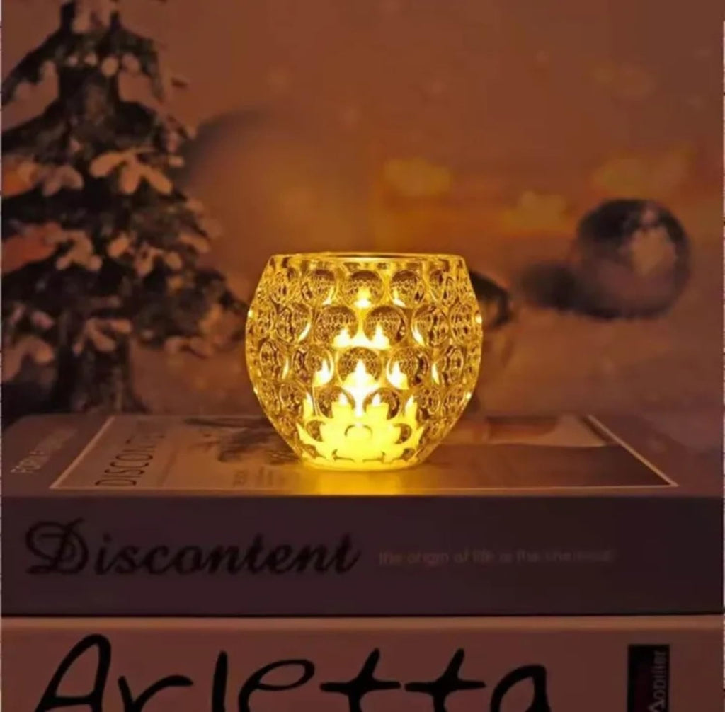Amber Shine Crystal TeaLight Candle Holder for home and office decor Cell operated