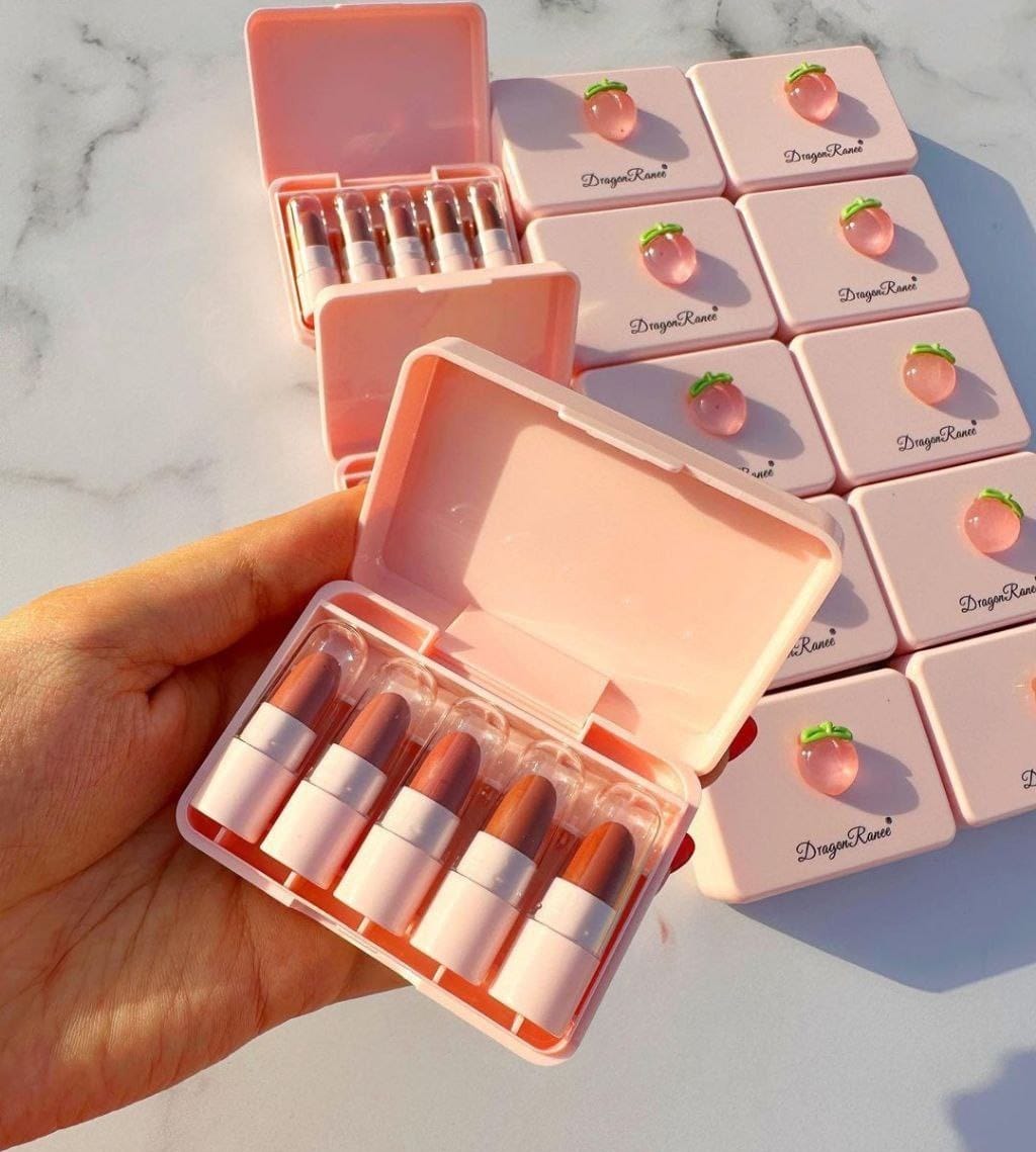 5 Pcs Dragon Ranee Peach Mini Lipstick