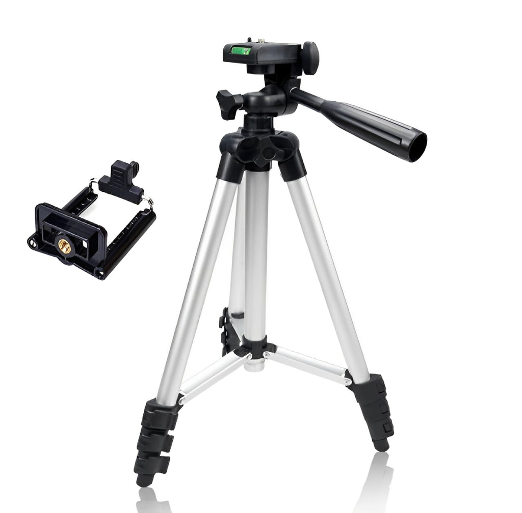 Adjustable Tripod Stand for Mobile Phones and Cameras with Mobile Holder, Portable DSLR Stand for Vlogging, Universal Silver Model 3110 and Bag