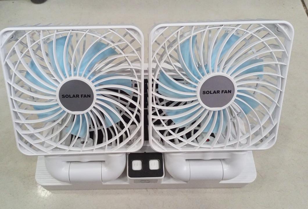 Double Head Solar Portable Desktop Air Conditioning Fan | Double Head Solar Fan - Rechargeable Fan Strong Cold Air Fast Cooling USB Fan for Indoor/Outdoor - 12 Inch (Random Color)