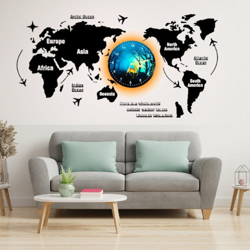 3D Wooden World Map With Esthetic Dial Wall Clock? | Best Quality Wall Clock For Home Decor | Home Decor Clock 40 inch - Without Light