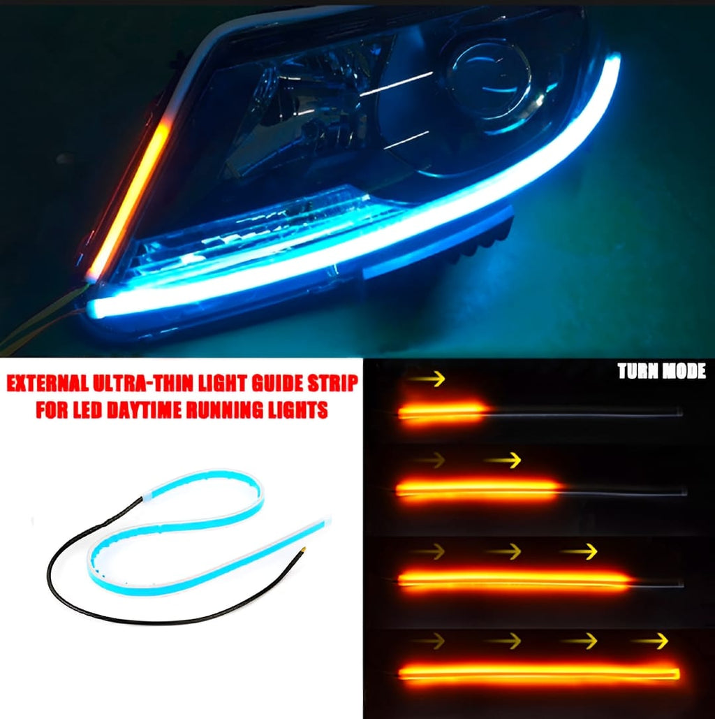 1 pair  White Color Audi-Style Flexible 60 cm Headlight DRL Light Strips with Running Indicators