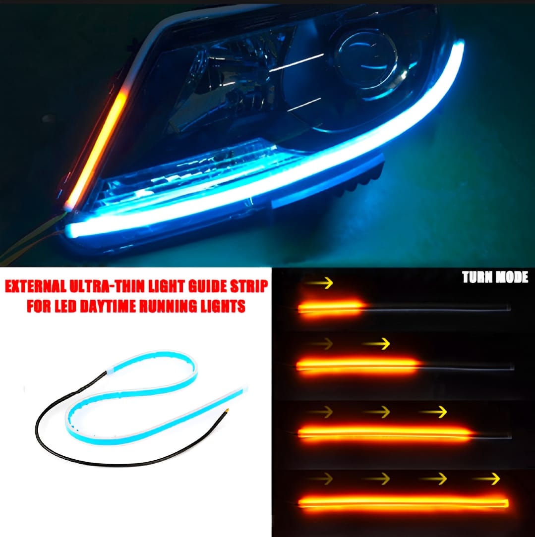 1 pair  White Color Audi-Style Flexible 60 cm Headlight DRL Light Strips with Running Indicators