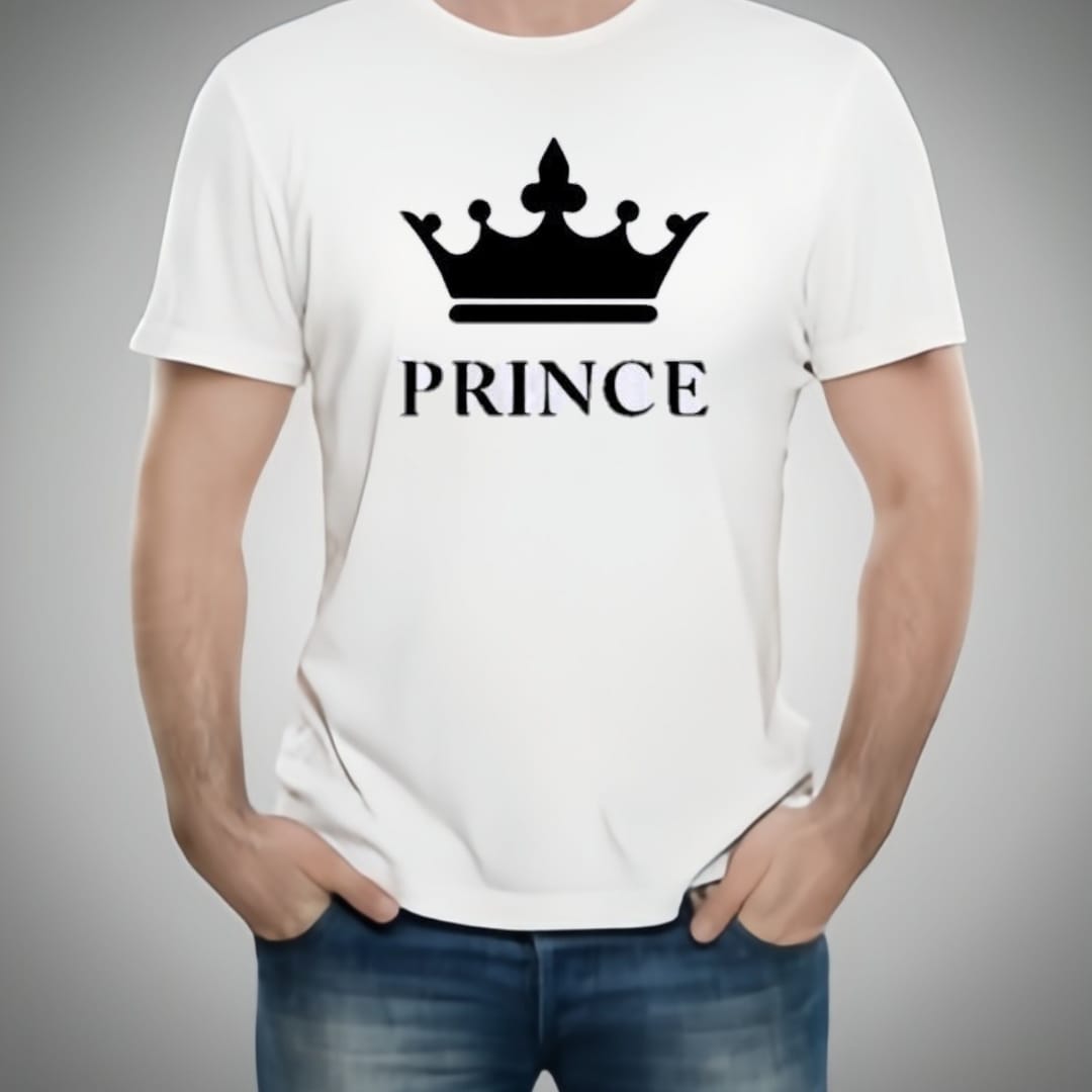 Combo Of King, Queen, Prince &amp; Princes Style White T-Shirt with Cute Design �Best Quality T-Shirts For Girls | T-Shirt For Women - T-Shirt For Boy | T-Shirt For Men - Small