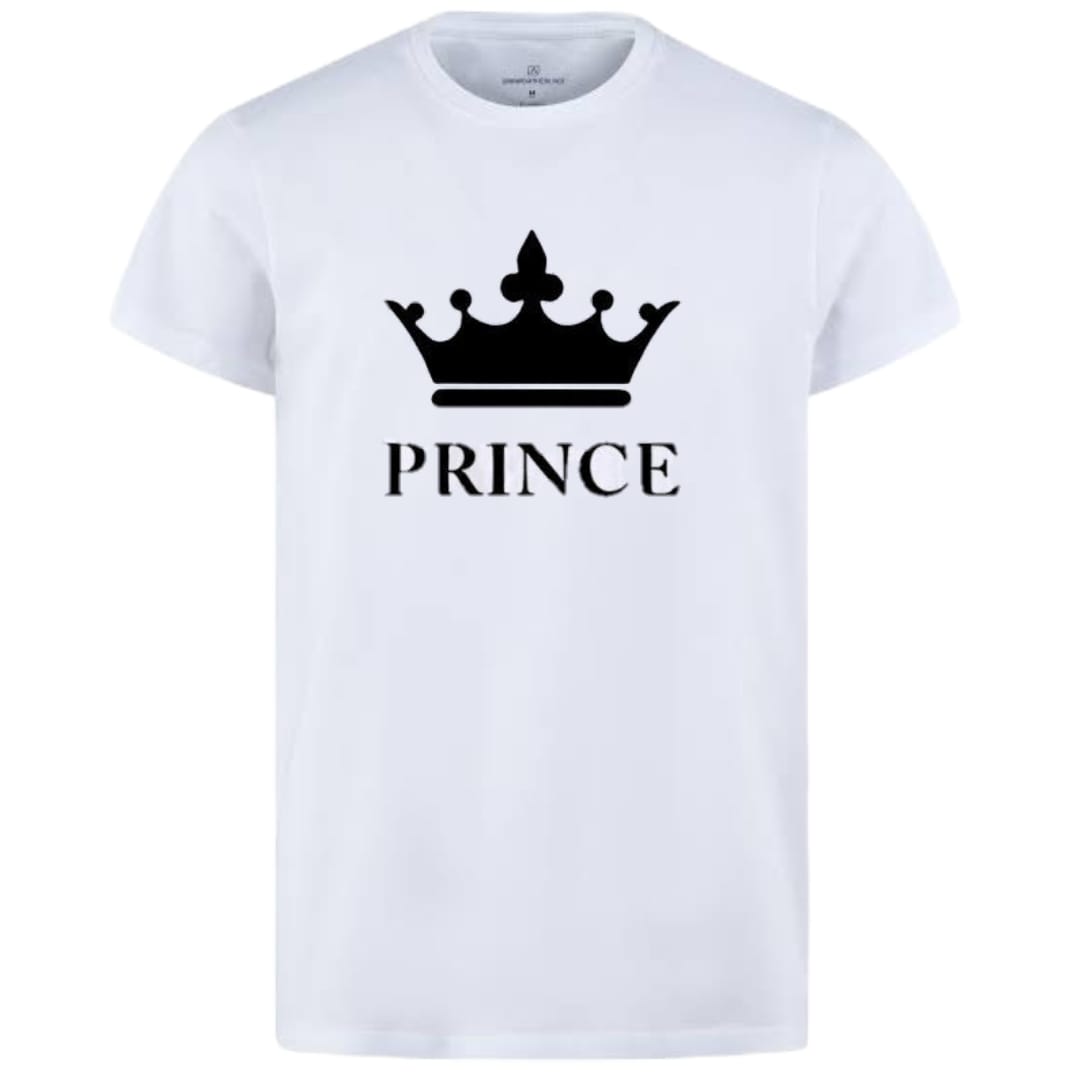 Combo Of Prince &amp; Princes Style White T-Shirt with Cute Design - Prince &amp; Princess Design T-Shirts? �Best Quality T-Shirts For Girls | T-Shirt For Women - T-Shirt For Boy | T-Shirt For Men | Princes T-Shirts? | Prince Design T-Shirt - Small