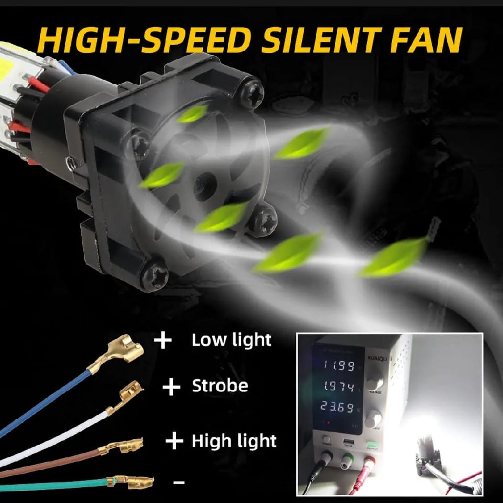 M6 LED Universal Headlight with Fan for All Bikes | universal fitting 3 function High/Low and flasher light