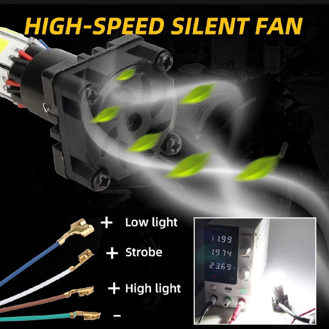 M6 LED Universal Headlight with Fan for All Bikes | universal fitting 3 function High/Low and flasher light