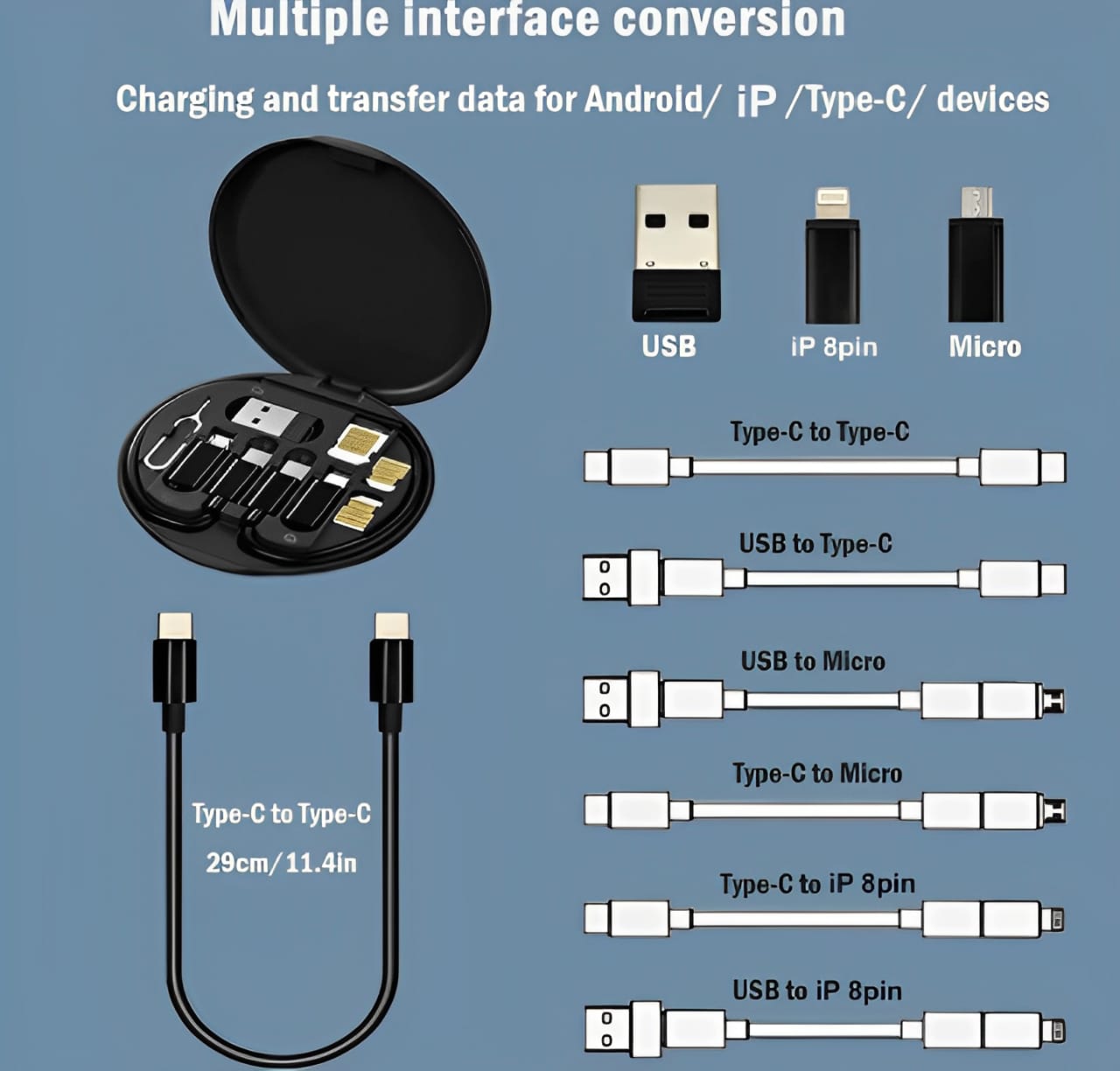 ( 5 in 1 ) Data Cable Set All Solutions in One | Data Cable Set 60w Fast Charging - Random Color