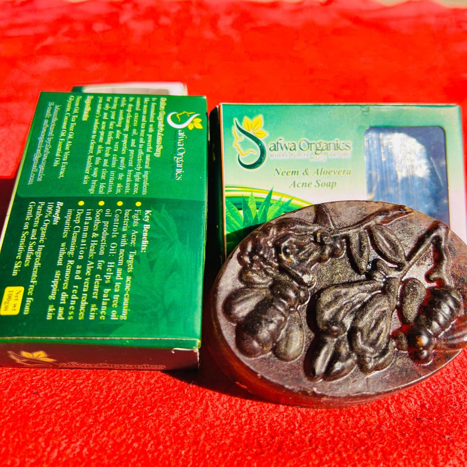 Safwa Organics Neem &amp; Aloe Vera Handmade Soap �Acne-Fighting Natural Cleanser 100g