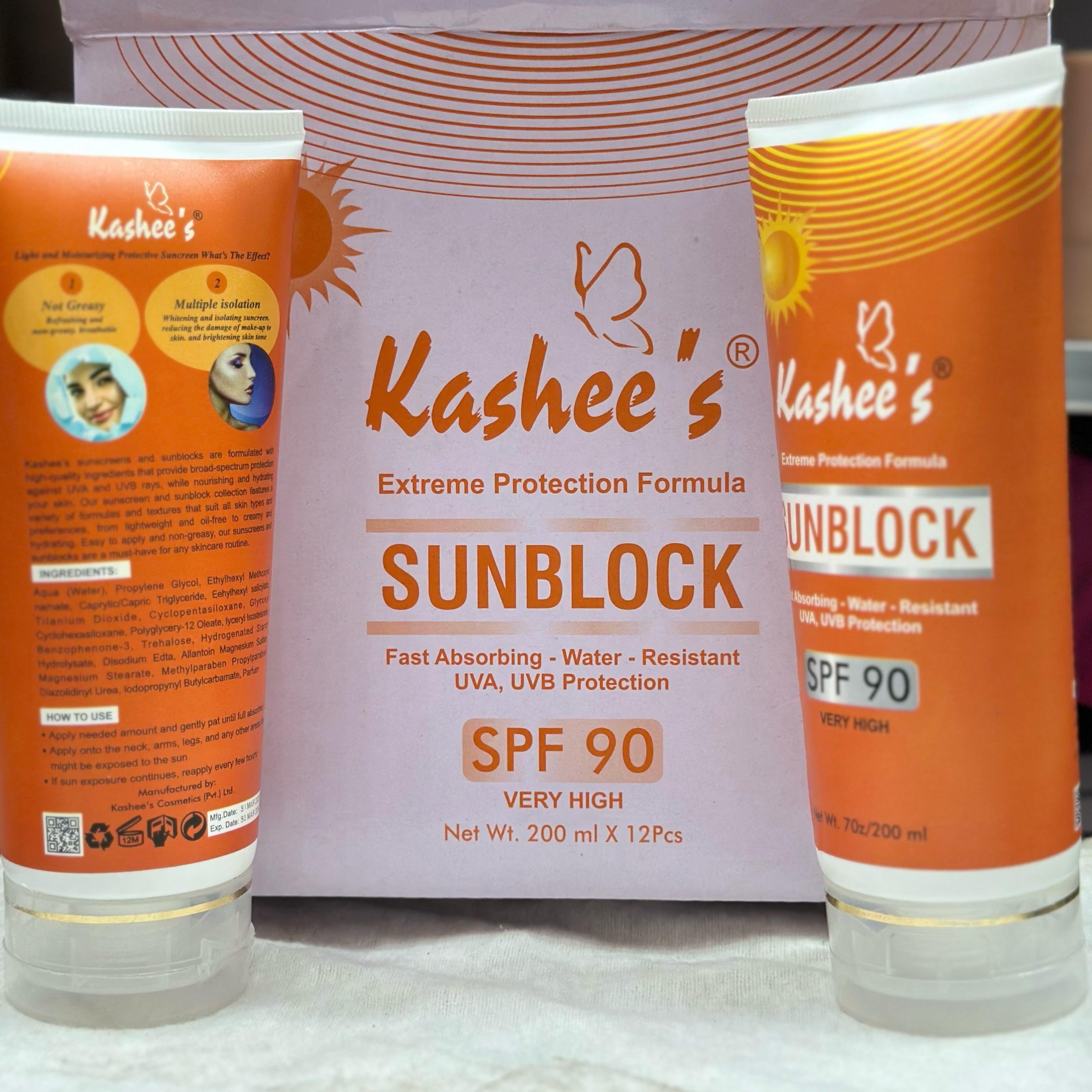 01 Pc Kashee? Sunblock SPF 90 �Extreme Protection Formula | Fast Absorbing Water Resistant UVA, UVB Protection 200ml