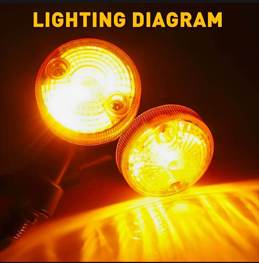 Pack of 4 Universal Motorcycle Turn Signal Indicators | Amber Isharay Lights | Round Fit for 70cc &amp; 125cc Bikes