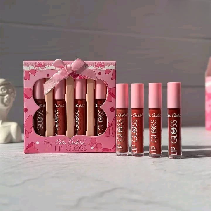 4-Piece Color Castle Bow Lip Gloss Set �Cute Bow Design, Vibrant Shades, Smooth &amp; Glossy Finish