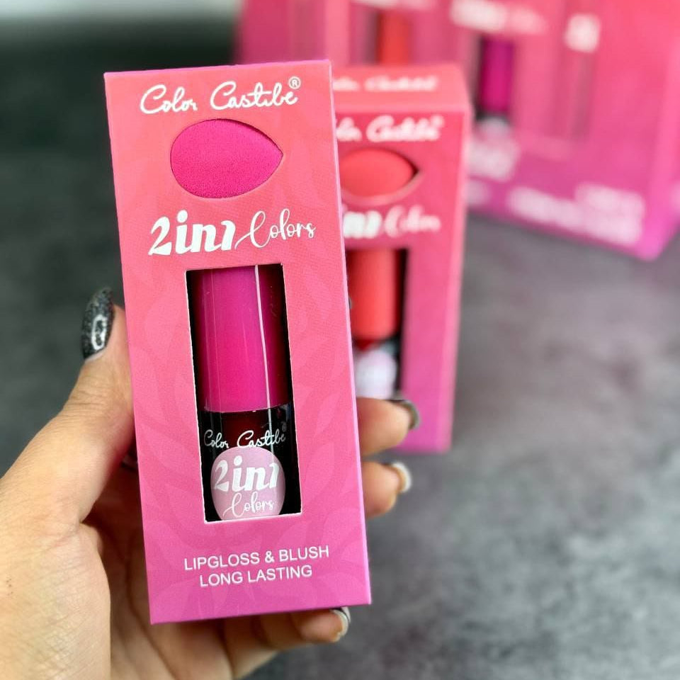 Moccallure Professio2 in 1 Makeup Deal �Color Castile Lip Gloss &amp; Blush | Liquid Beauty Combo | Long-Lasting Radiance | Dual-Use Magicnal 18-Colors Lipstick Kit �Long-Lasting, Hydrating &amp; Compact | Unisex Makeup Set (Copy) - Pink